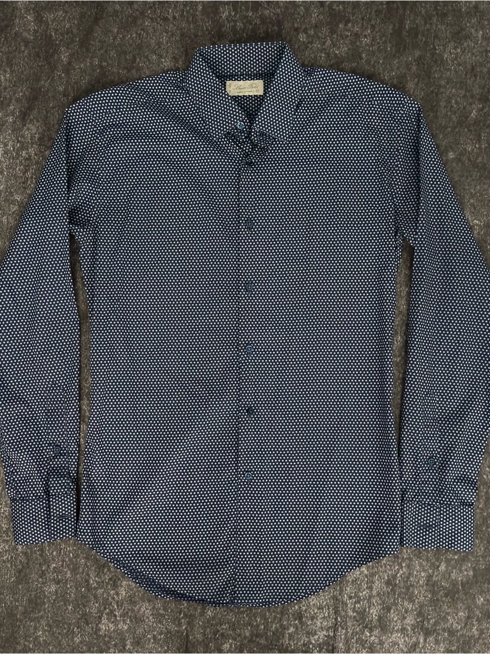 Bruce Field Men's Blue Floral Micro Print Dress Shirt Size M Made in France